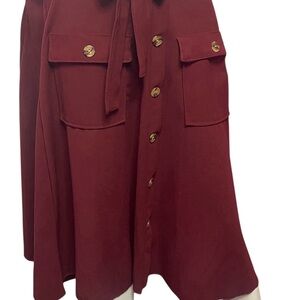 Elegant Burgundy Button-Down Midi Skirt